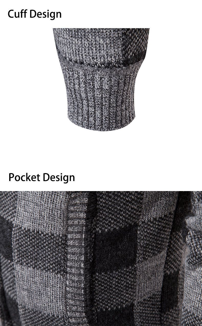 Men's Clothing Plus Velvet Thickened Cardigan Hooded Sweater Fleece-Lined Hooded Cardigan – Plaid & Color-Block Knit Jacket (5 Colors, Sizes M-4XL)_voghion.com