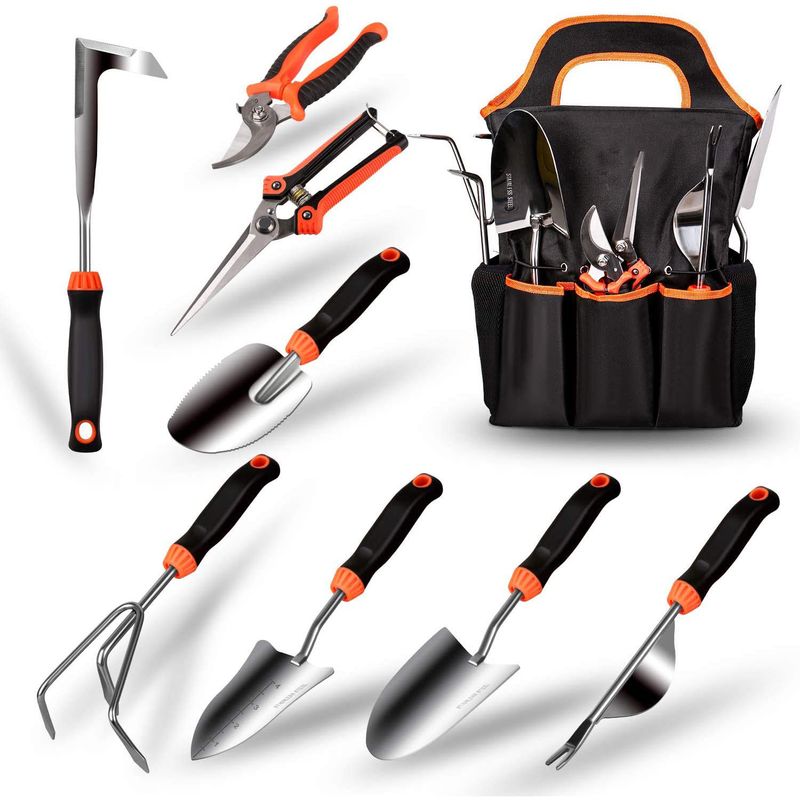 Gartenbedarf Werkzeugset Edelstahl 9-tlg. Gartengeräte Handschuhe Schere Gartenschere_voghion.com
