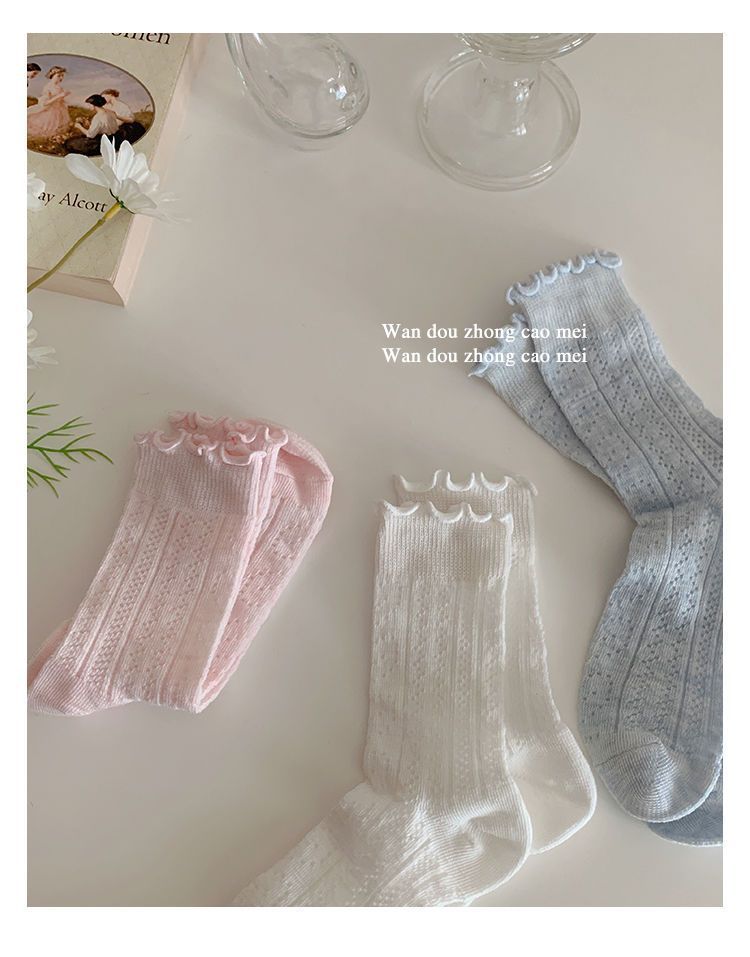 Socks, children's mid length socks, summer thin cut hollow, skin friendly, sweet and cute, solid color mesh pile socks_voghion.com