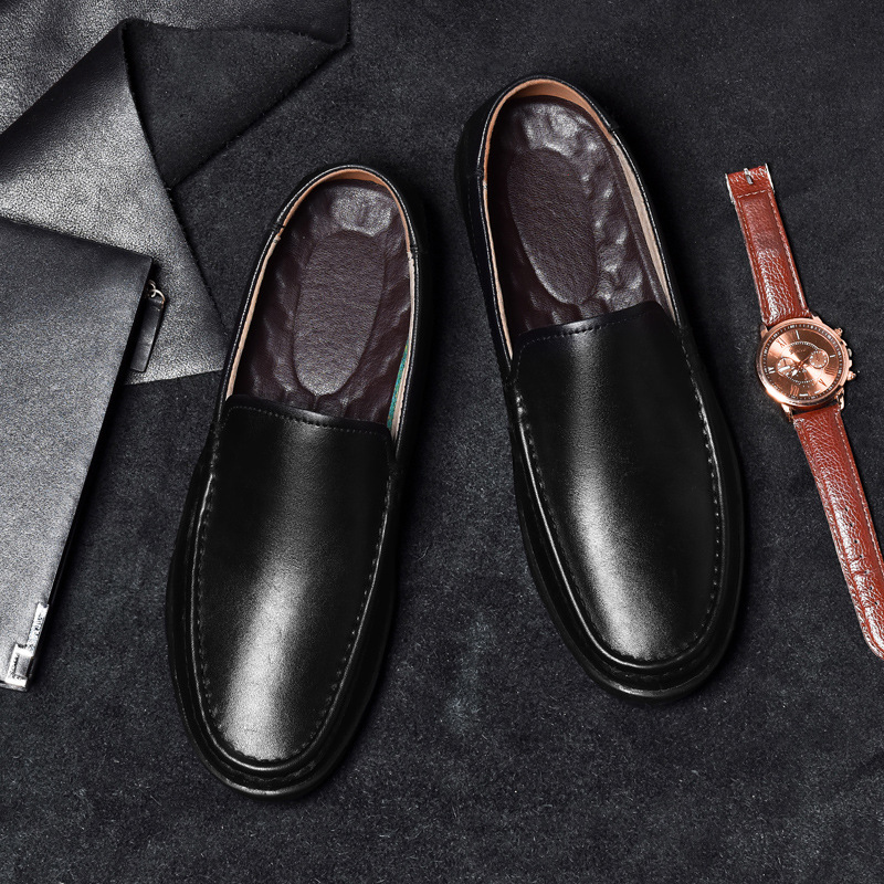 Top Layer Cowhide Men's Casual Genuine Leather Loafers Slip-On Driving Shoes_voghion.com