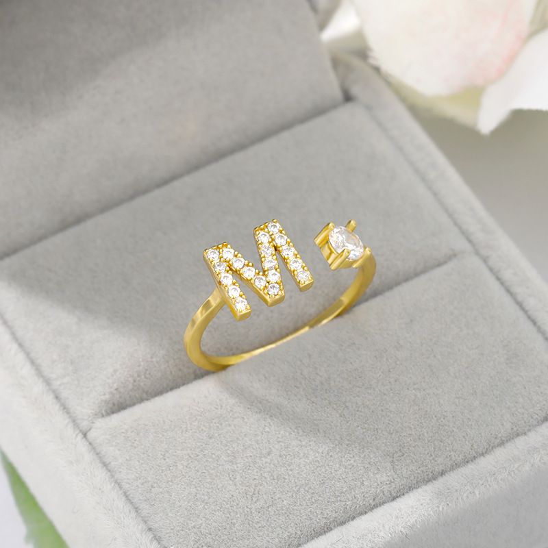 Zirkon-Buchstabenringe A-Z für Damen, goldfarbener Edelstahl, offener Fingerring, Namensring, Hochzeitsschmuck für Paare_voghion.com