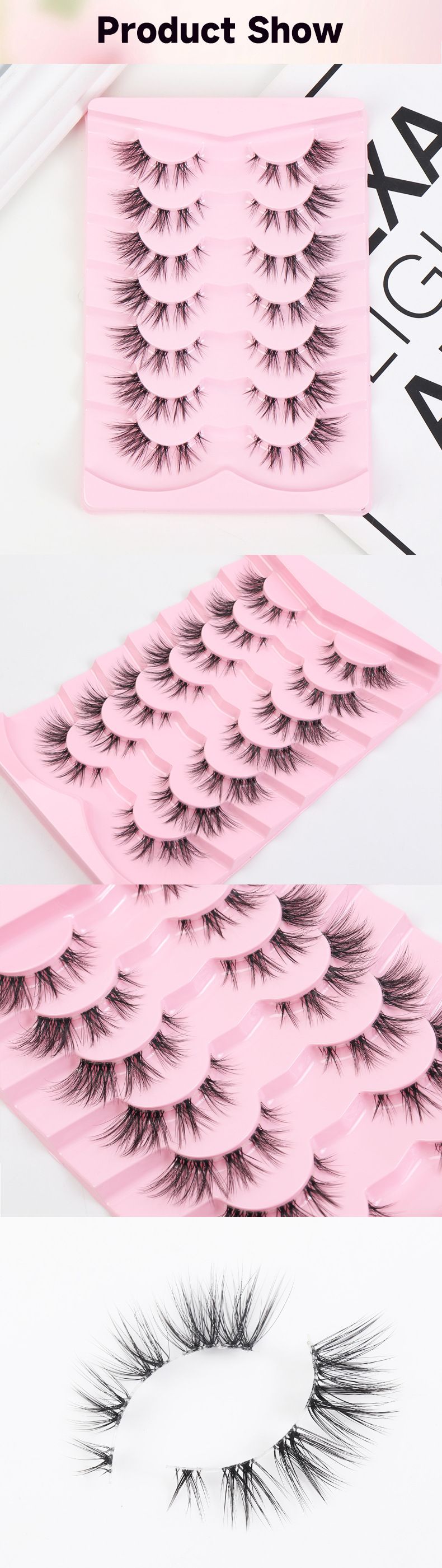 False eyelashes naturally curl the whole black stem multi-layer three-dimensional orange tray one piece 7 pairs of eyelashes_voghion.com