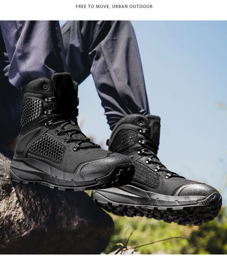 Men's & Women's Tactical Boots - Lightweight, Breathable & Slip-Resistant For Running, Training & Duty Mid Tube Black Men_voghion.com