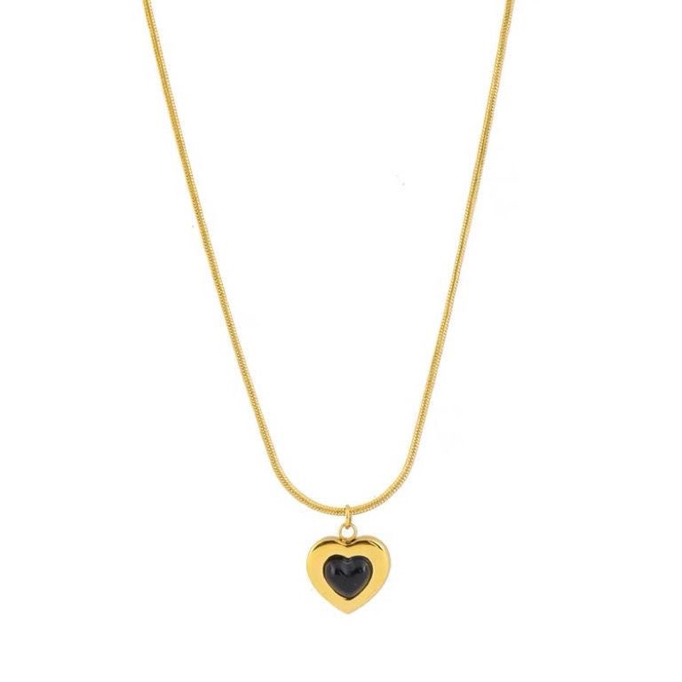 Luxury Stainless Steel Enamel Heart Pendant Necklace Earrings Fashion Jewelry For Womens Set accessory_voghion.com