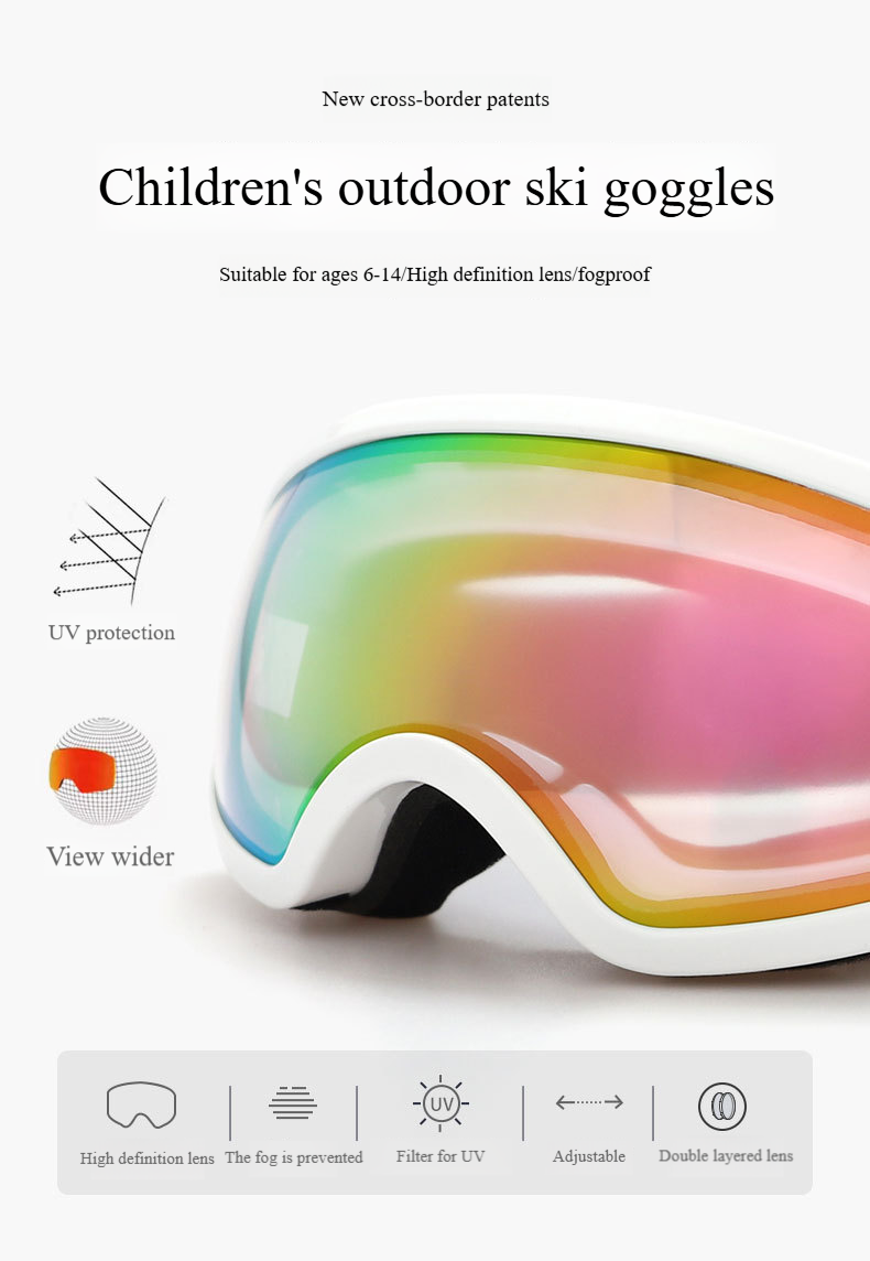 Ochelari de schi unisex pentru copii, cu dublu strat anti-aburire, sferici, pentru vârste între 6 și 14 ani_voghion.com