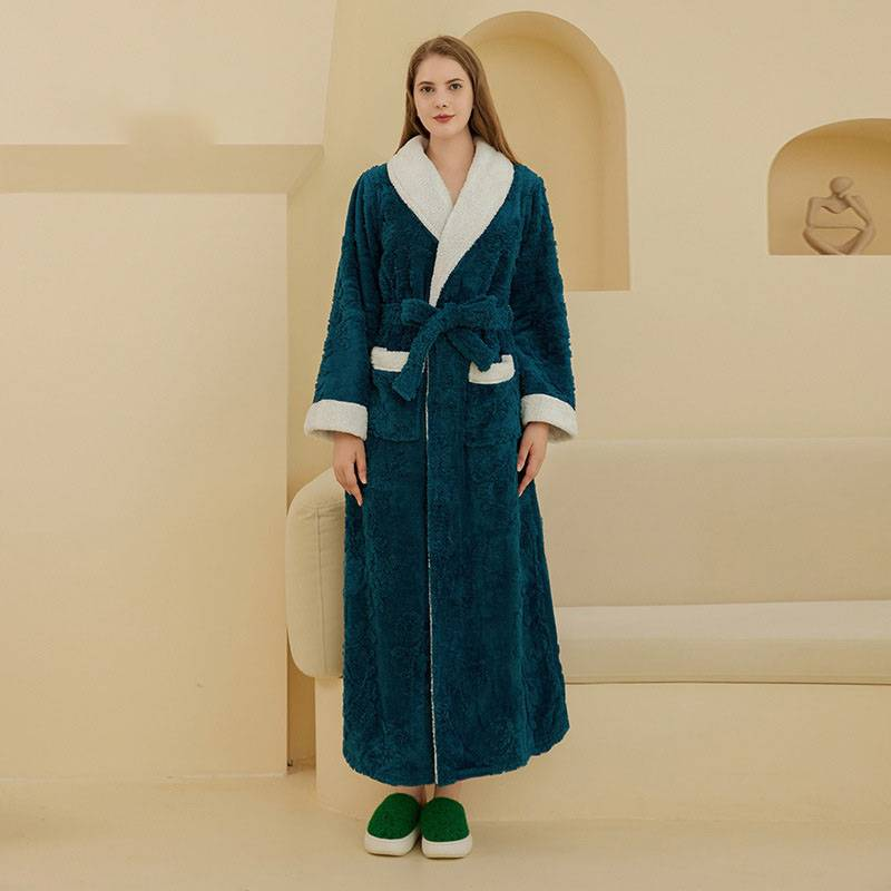 Craft Jacquard Dubbellaags Verdikt Lang Formaat Flanellen Nachthemd_voghion.com