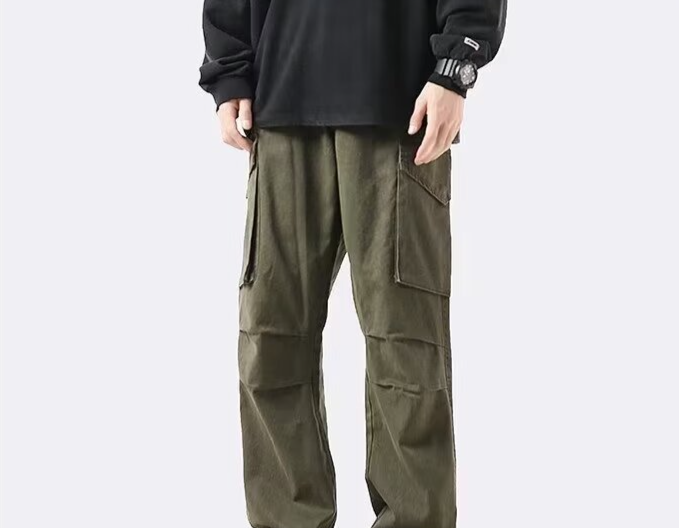 Herrenbekleidung Funktionelle Retro-Schlaghose mit mehreren Taschen, Arbeitshose, lockere, vielseitige, lässige, gerade Hose_voghion.com