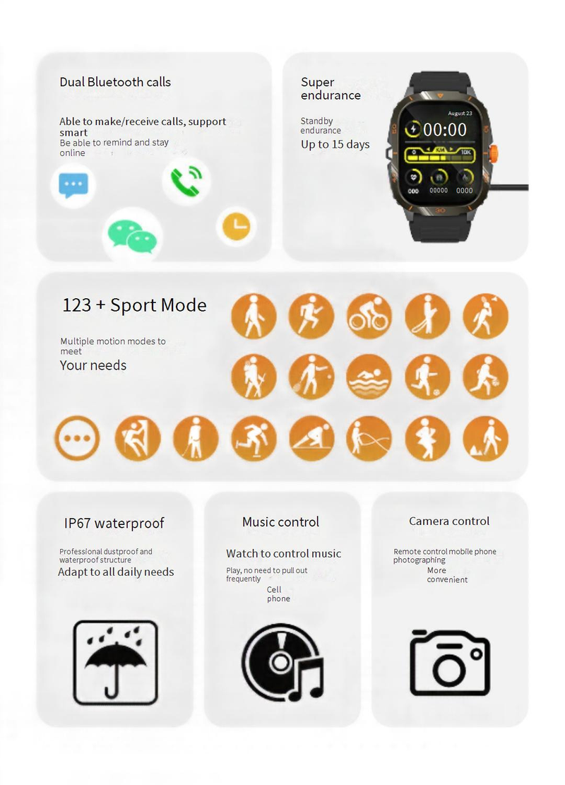 Montre connectée anti-sports trois fonctions Bluetooth appel santé sport informations rappel multifonction table intelligente_voghion.com