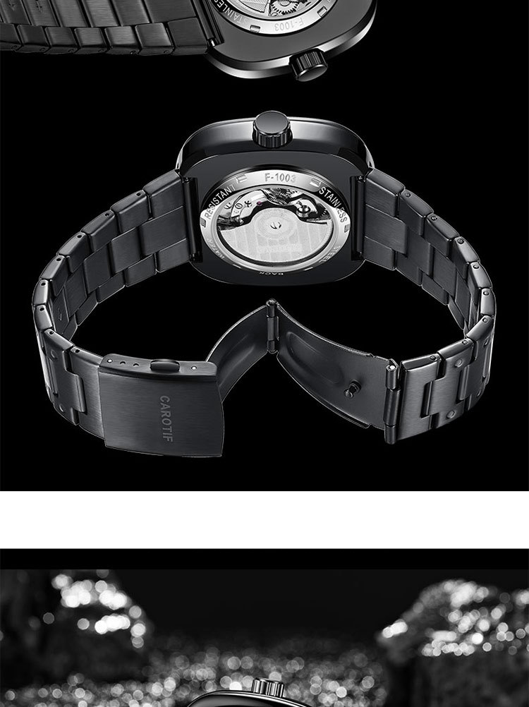 Montres mécaniques pour hommes Montre mécanique automatique Montre pour homme Bracelet en acier creux Montre à grand cadran carré_voghion.com