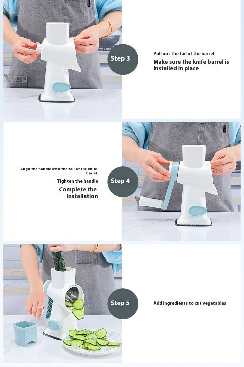 Cortadora de verduras manual rotatoria - Rallador de queso multifunción y picadora de alimentos para cortar y triturar - Aparato de cocina ergonómico con base antideslizante_voghion.com