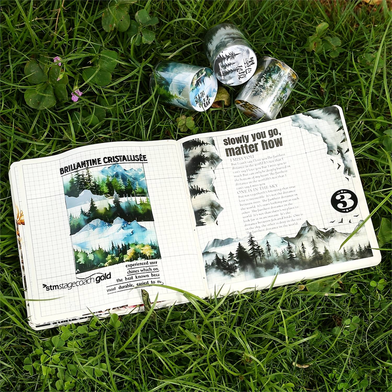6 rouleaux de ruban adhésif en papier, motifs paysage et montagne, pour scrapbooking, autocollants imperméables en PET_voghion.com