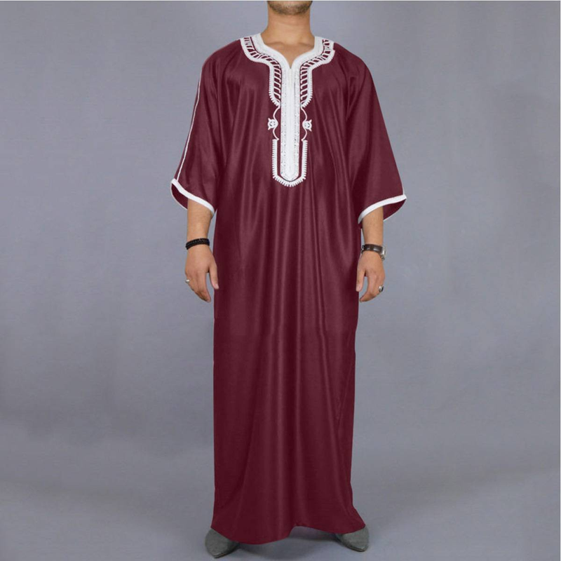 Langes Herrenhemd, lässige Jugend, gewöhnliche schwarze bestickte Robe_voghion.com