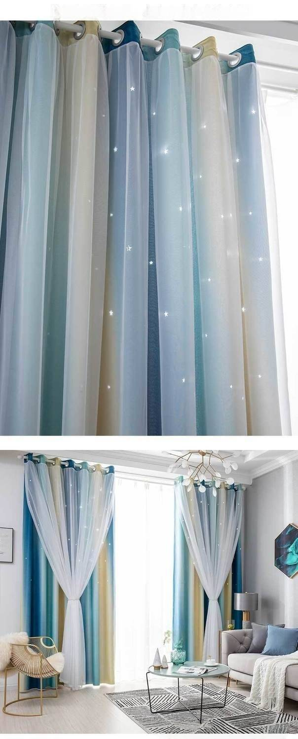 Cortinas Morandi de dupla camada - Cortinas transparentes e blackout com gradiente de arco-íris e decoração de janela pronta para uso_voghion.com
