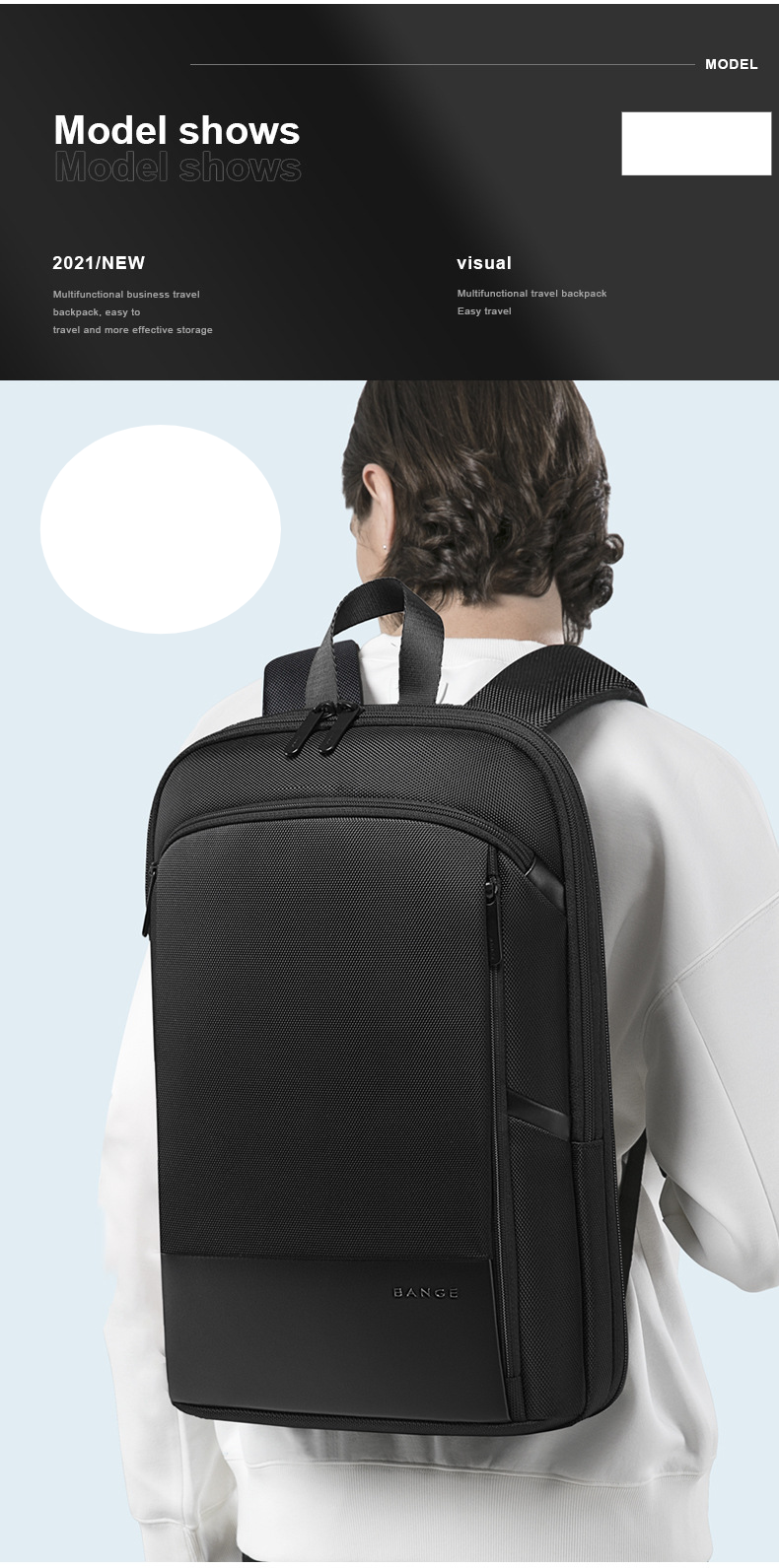 BANGE Men's Backpack Waterproof Business Casual Ultra Thin Travel Computer Backpack With Expandable Capacity Backpack_voghion.com