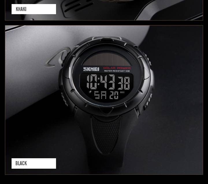 14050 Solarbetriebene Smartwatch mit Zeit, Stoppuhr, Wochenanzeige, Alarm, Datum, EL-Hintergrundbeleuchtung, 50 m Wasserdichtigkeit, 12/24-Stunden-Format_voghion.com