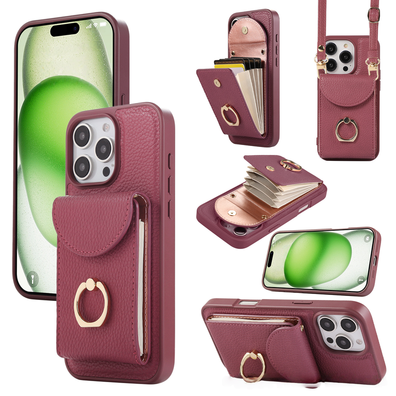 Funda de cuero para teléfono móvil Apple 17 Pro Max con ranura para tarjetas y funda protectora tipo bandolera de 16 pulgadas._voghion.com