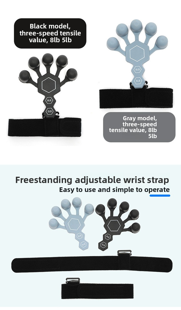 Attrezzo per esercizi in silicone per dita – Rinforzatore della presa della mano per riabilitazione, basket e fitness in ufficio (grigio/nero, confezione in sacchetto OPP)_voghion.com