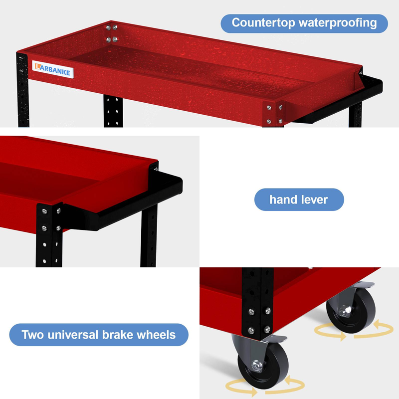 3 Tier Rolling Tool Cart,500LBS Load Capacity Industrial Utility Cart,3 Height-Adjustable Shelves Metal Tool Storage Cart For Garage_voghion.com
