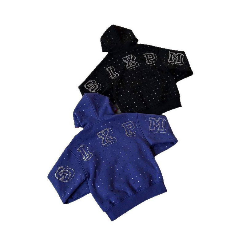 Trendy Couple Hoodies With Rhinestone Lettering - Hip Hop Streetwear For Summer - Unisex Pullover (Blue, Black) - S/M/L/XL_voghion.com