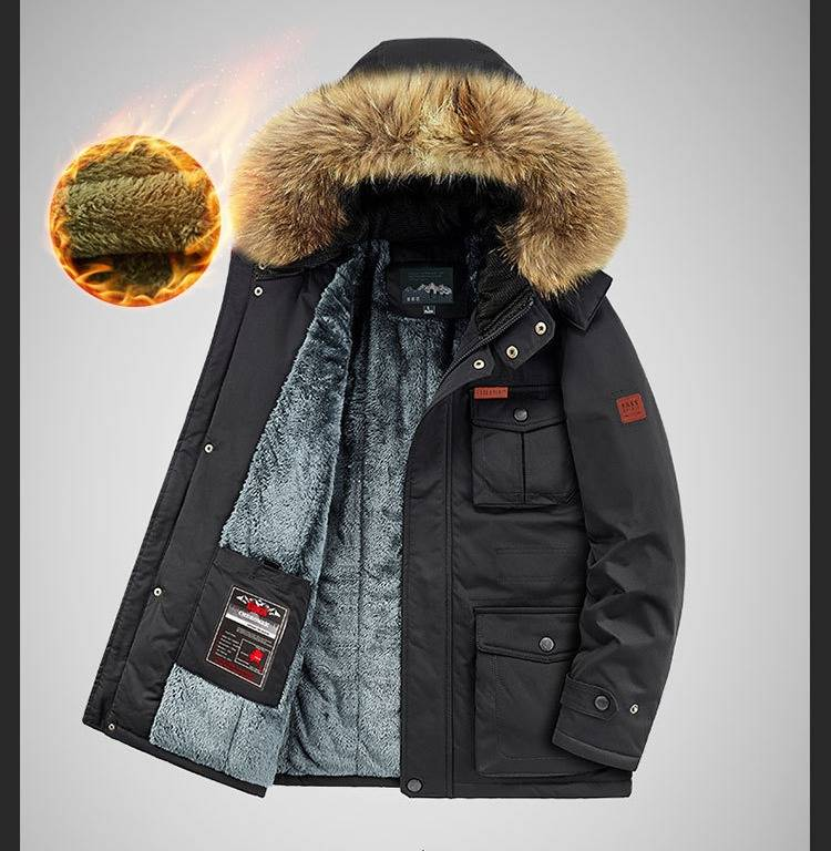 Chaqueta parka con capucha y forro polar para hombre, abrigo de invierno de gran tamaño para uso informal, abrigo largo grueso con cierre de cremallera (_voghion.com
