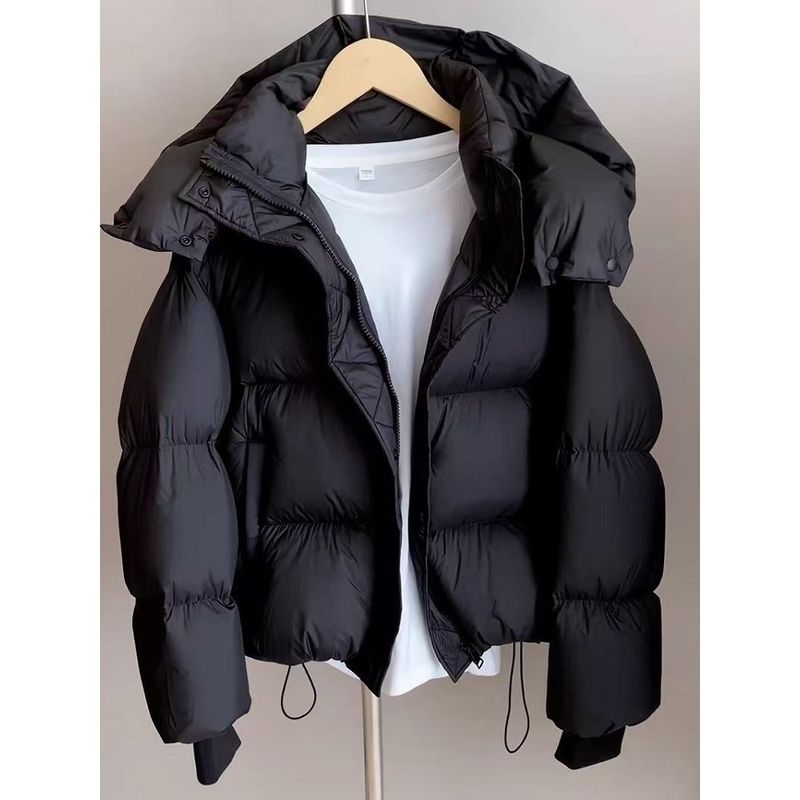 Women's Short Puffer Jacket With White Duck Down – Oversized Winter Coat, Warm & Stylish, Slimming Fit For Petite (Black, S-L)_voghion.com
