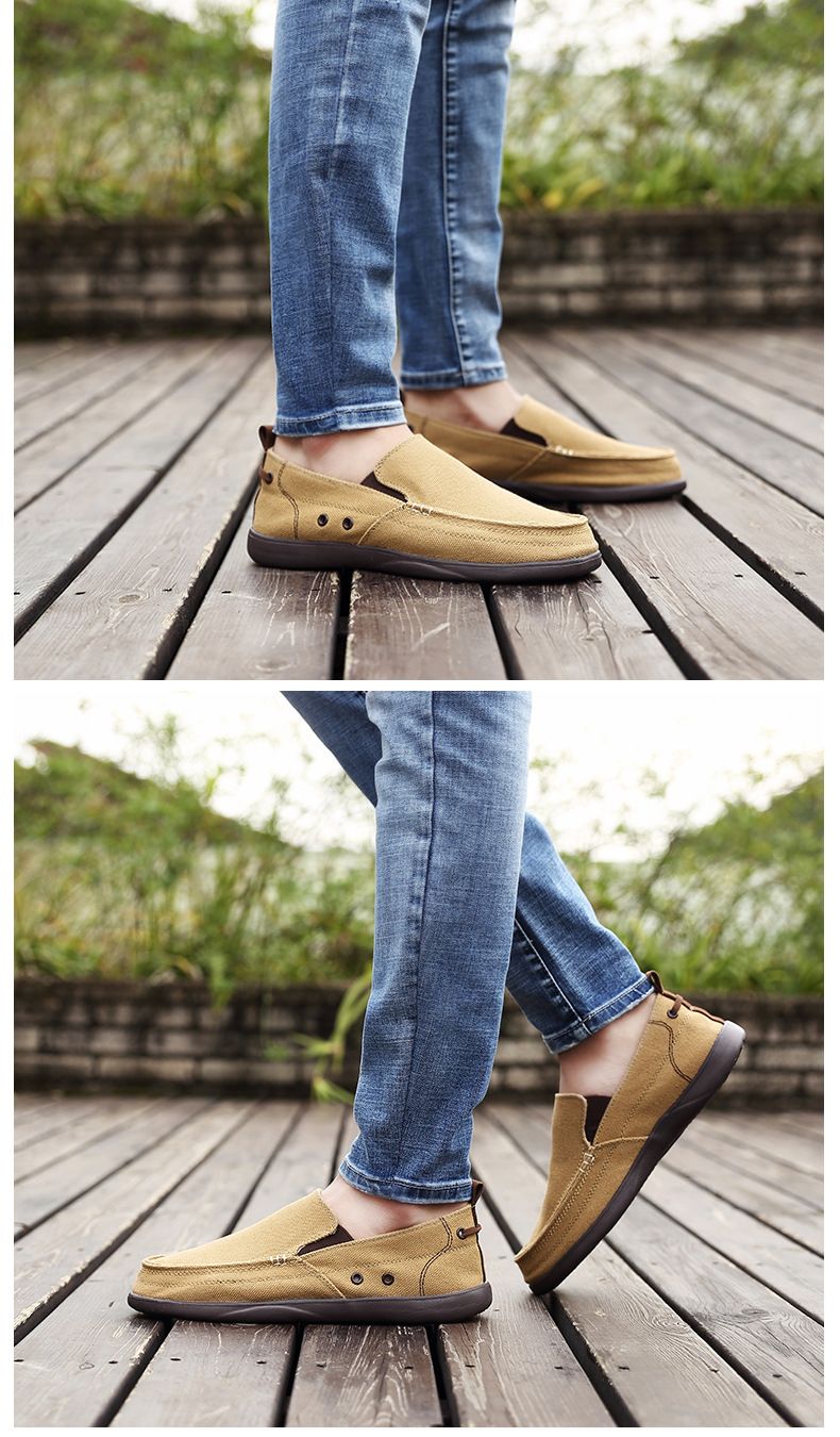 Canvas loafers Spring summer breathable men's casual shoes over feet_voghion.com