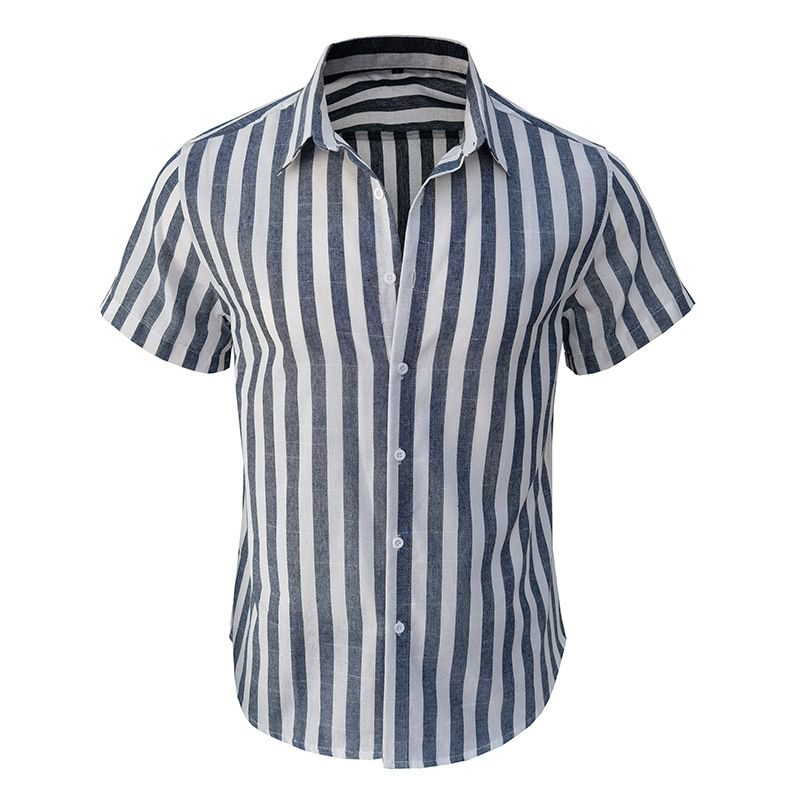 Camicia casual a maniche corte a righe da uomo europea e americana, da spiaggia, per esterni, camicia hawaiana casual a mezze maniche da uomo_voghion.com
