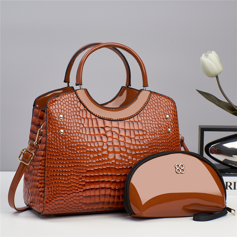 Fashion Crocodile Pattern Large Capacity Handbag New Trendy Mother Women's Cross Shoulder Bag Middle aged Shoulder Bag_voghion.com