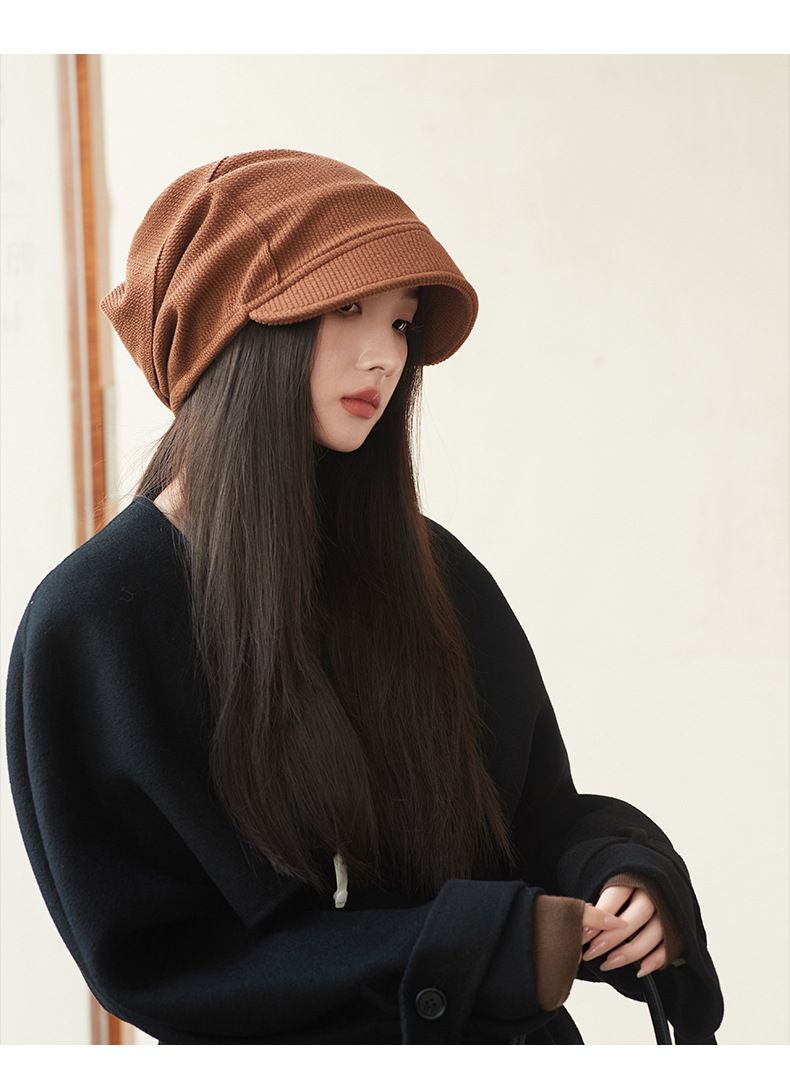 Hat Women's Spring and Autumn Thin New Japanese Style Cold Hat Shows Face Small Pullover Hat Big Head Wai Heap Hat Plain_voghion.com