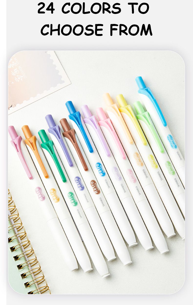 S343 6-Color Press-Type Highlighters For Students - Gentle On Eyes, Smooth Ink Flow, Non-Toxic, Ideal For Study Notes & Book Marking_voghion.com