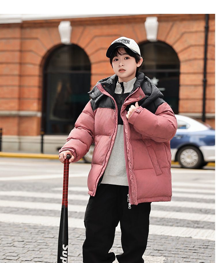 Boys Girls Winter Puffer Jacket With Hood, Warm Thick Down Coat For Kids, Mid-Length Waterproof Windproof Outerwear, Soft Lightweight Comfortable_voghion.com