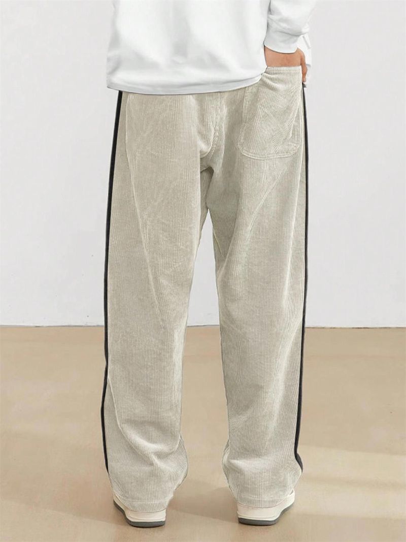 Cordhose mit Streifen für Herren – Lockere, gerade Passform, High Street Style (Schwarz, Cremeweiß, Dunkelgrau, S-XXL)_voghion.com