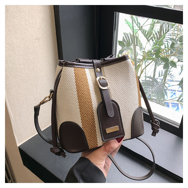 Sacs seau pour femmes, sac seau portable à rayures de couleur contrastée, sac à bandoulière tendance pour femmes_voghion.com