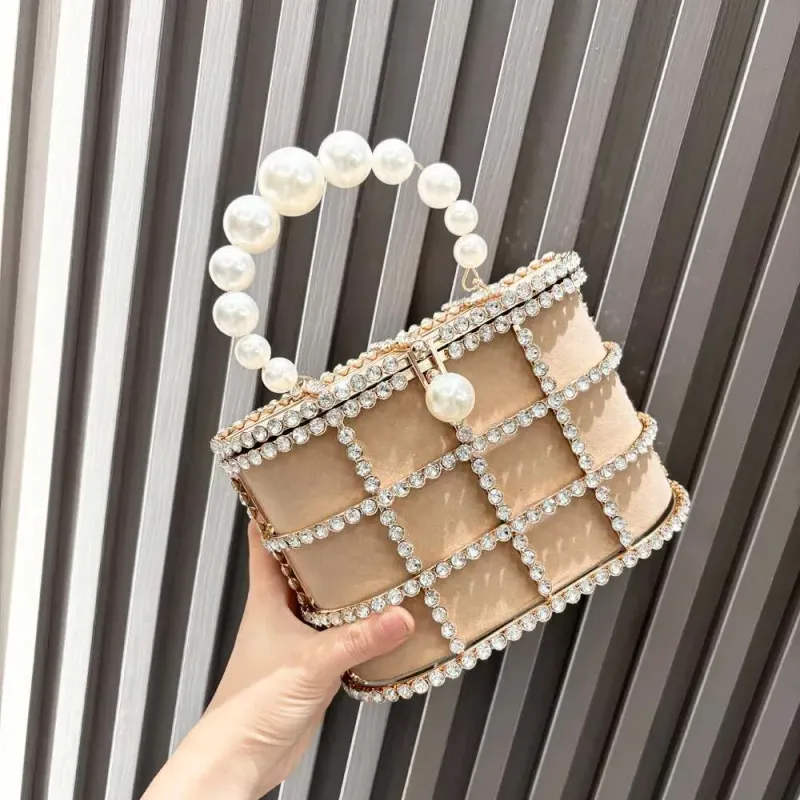 2025 Handle Evening Purses And Handbag Designer Shoulder Shiny Crystal Rhinestone Clutch Purse Bucket Bag_voghion.com