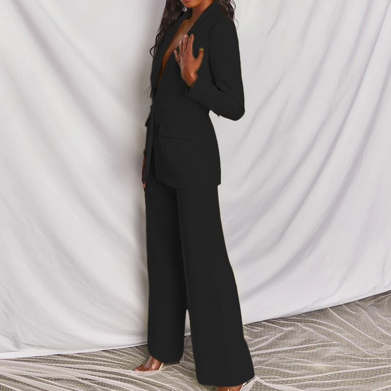 Costume à manches longues pour femmes, ensemble deux pièces décontracté, couleur unie, à la mode_voghion.com
