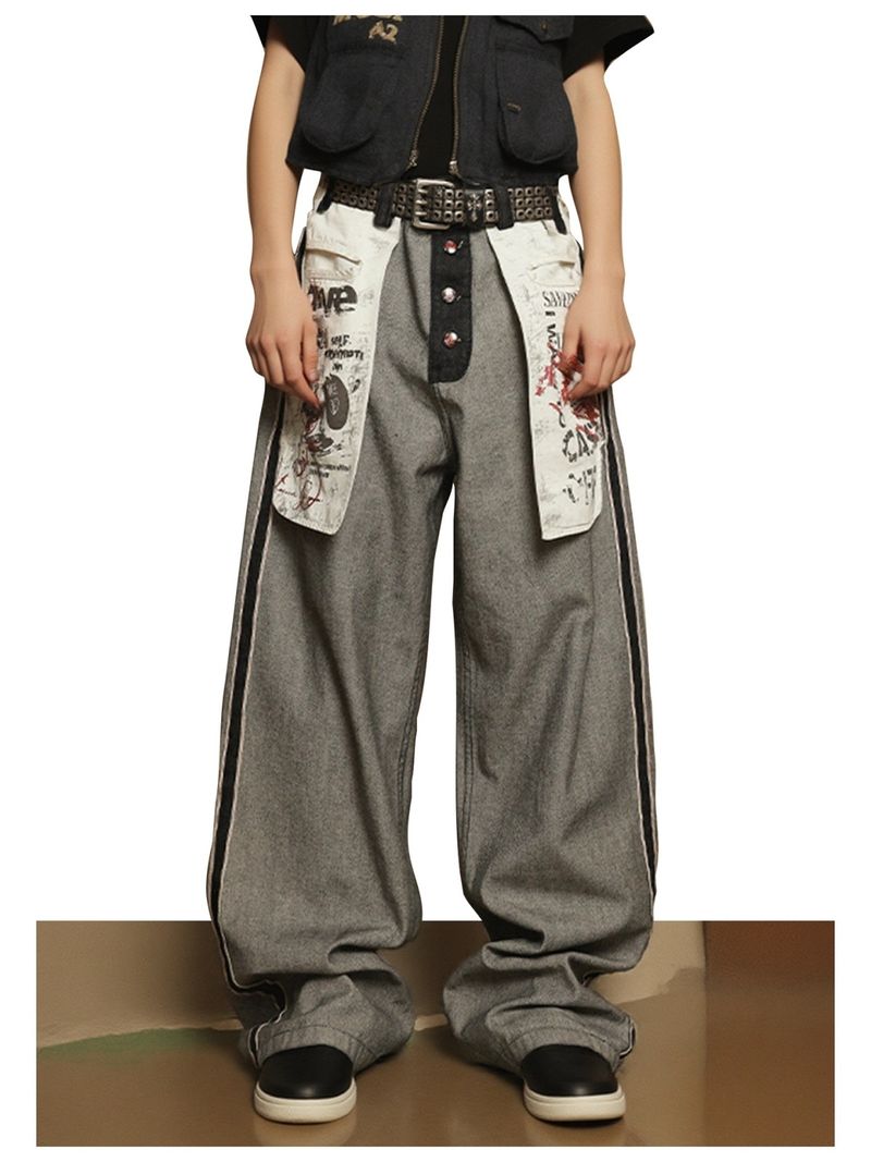 Distressed Cargohose mit weitem Bein für Damen – 90er-Grunge-Revival mit verstellbaren Bändern und asymmetrischem Saum_voghion.com