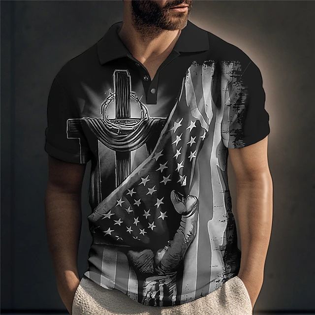 Sommer Neues modisches 3D-bedrucktes Poloshirt mit Knopfleiste und kurzärmeligem Kragen für Herren_voghion.com