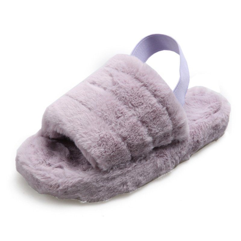 Foreign trade thick-soled plush slippers for women 2023 New 43 plus size flat home plush cotton slippers elastic band warm_voghion.com