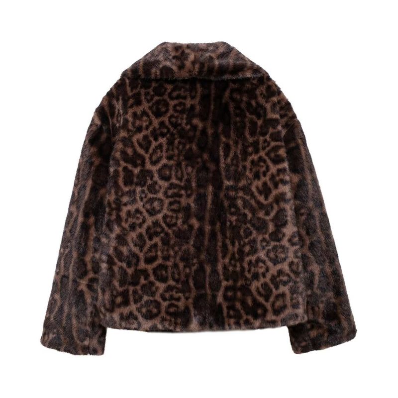 Cappotto in pelliccia sintetica con stampa leopardata - Giacca invernale corta con misto spandex (XS/S/M/L)_voghion.com