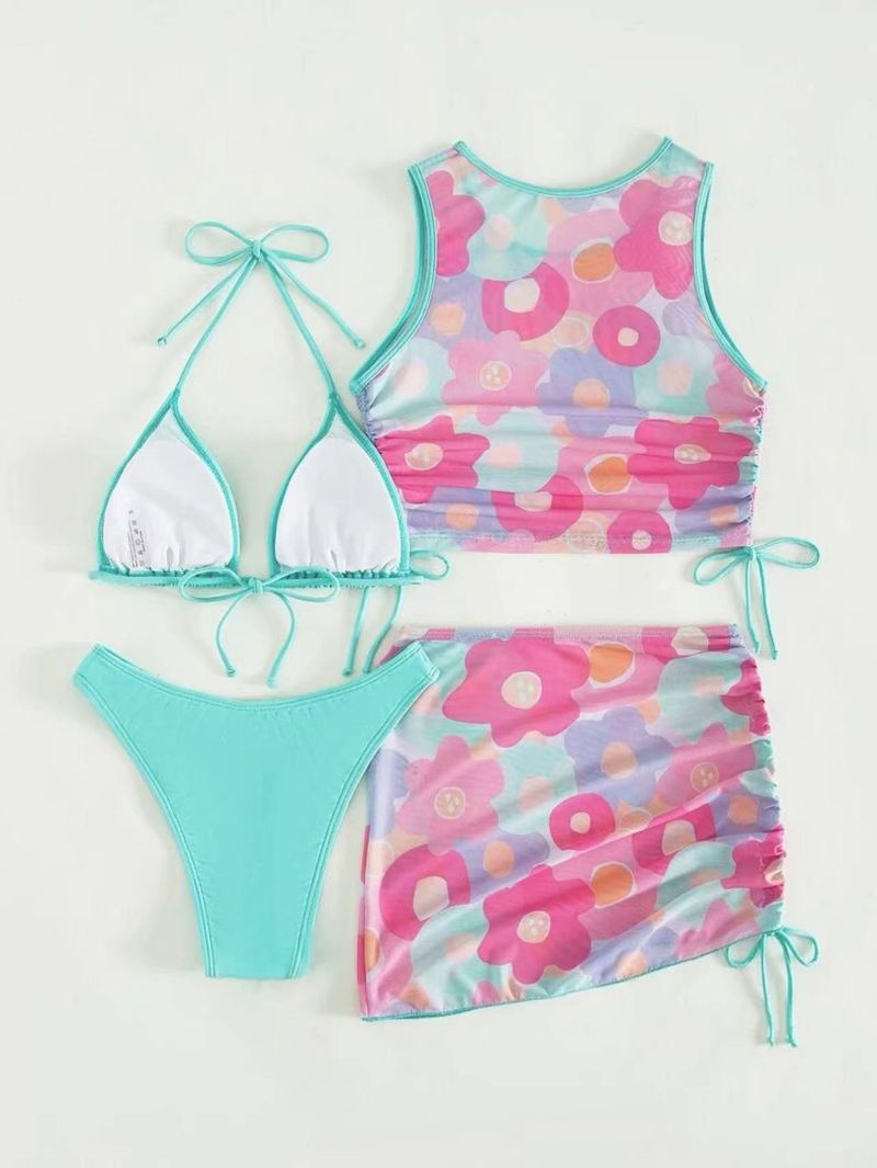 Seksowny czteroczęściowy zestaw bikini dla kobiet z nadrukiem z siatki_voghion.com