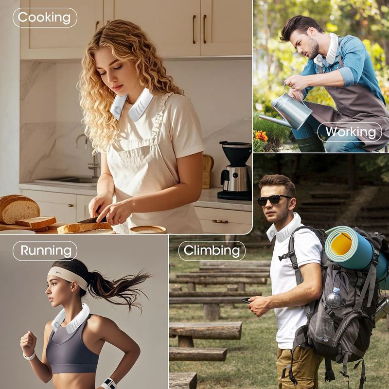 High Battery Life Outdoor Portable Bladeless Lazy Silent Foldable Neck Hanging Fan_voghion.com