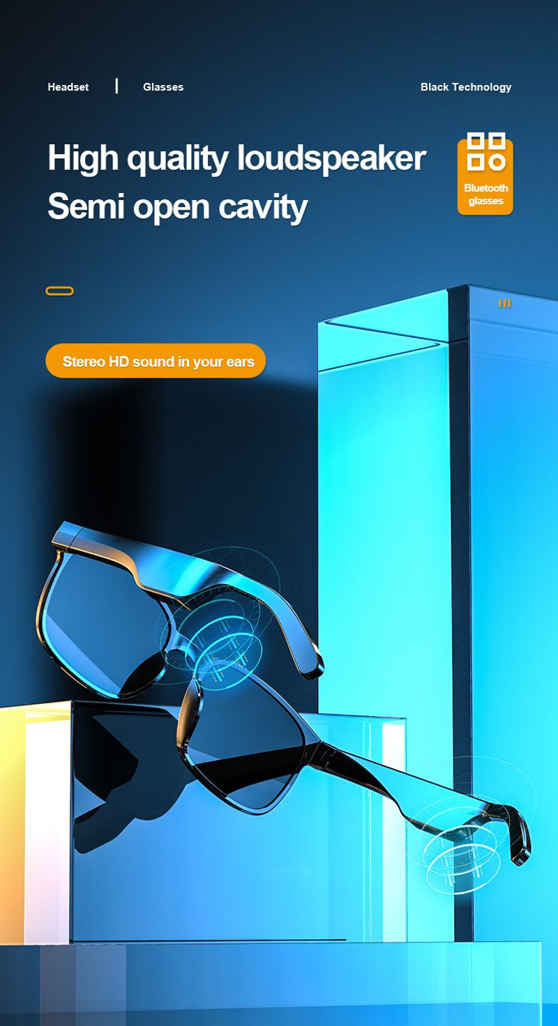 New Wireless Bluetooth Earphones Fashion Glasses Smart Headset Bone Conduction Earbuds Call Audio Music Headphones_voghion.com