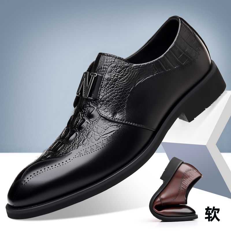 Regal Footwear Live Broadcast Autumn Business Formal British Brogue Casual European Style Leather Shoes Crocodile Pattern Pointed Toe_voghion.com