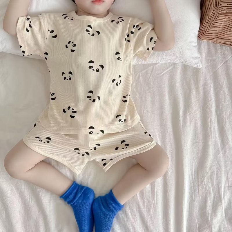 Set estivo per bambini e bambine, in seta ghiacciata, con maniche corte, pigiama per bambini carini, stile sottile e alla moda_voghion.com