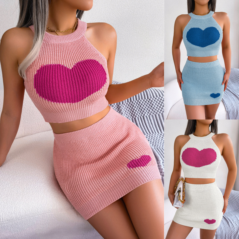 Jarní a letní Leisure Love Barevný kontrast nahý top omotaná bederní sukně pro ženy_voghion.com