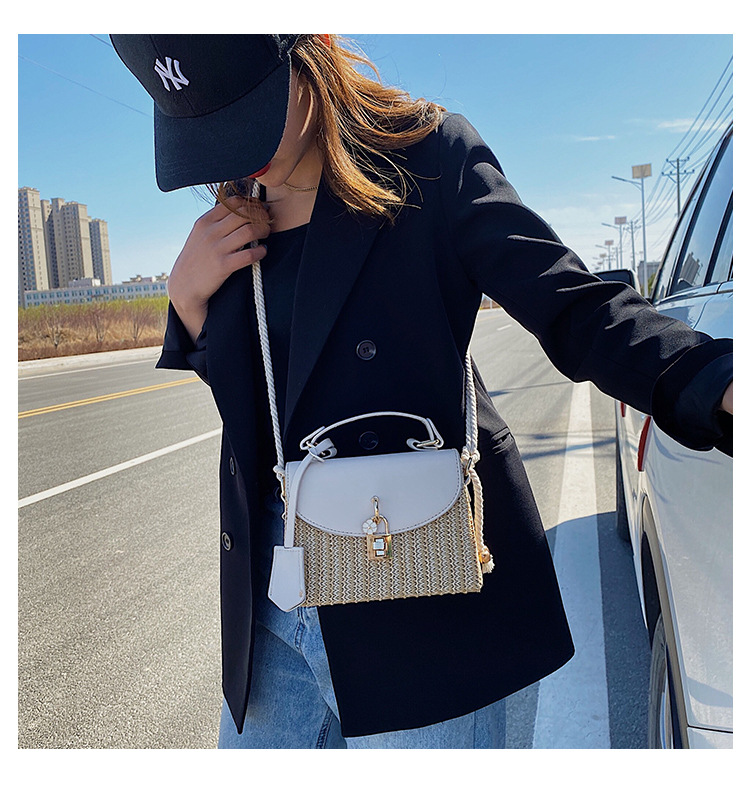 New Women's Bag Korean Fashion Lock Straw Bag Casual Handheld Small Square Bag Woman_voghion.com
