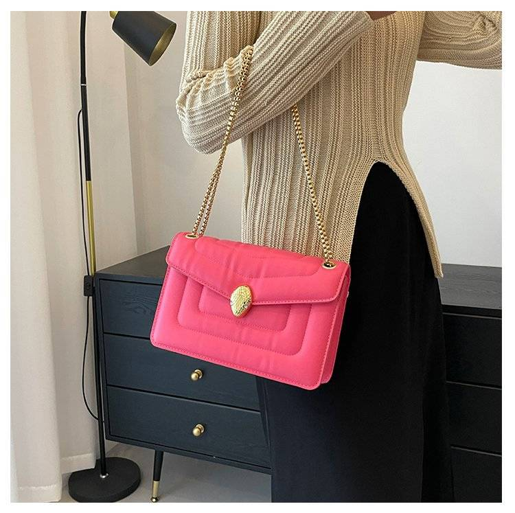 Fashion Snakehead Women's Bag PU Leather Chain Slanting Small Square Bag Women Soft Leather Linger Retro Shoulder Bag For Women_voghion.com
