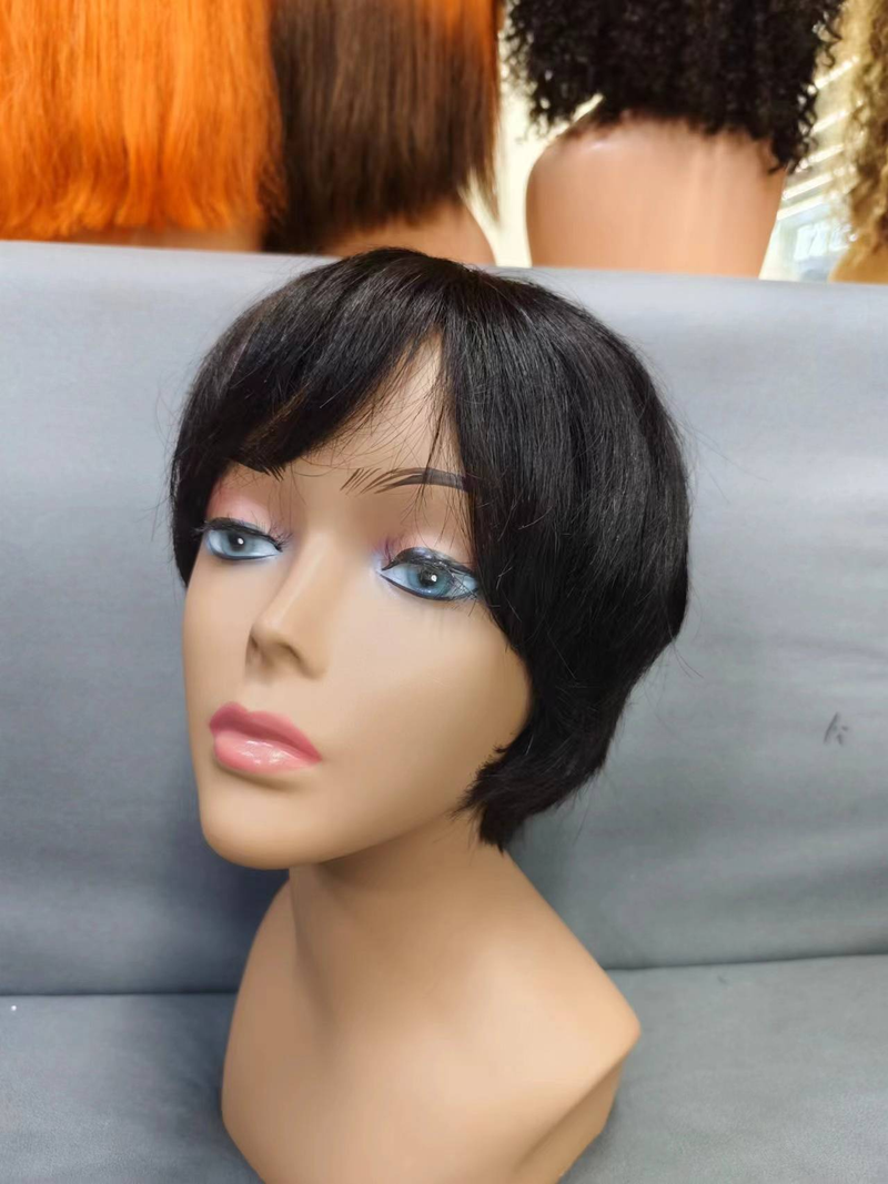 Pixie kısa bob dantelsiz mahine %100 İnsan Saçından Peruklar_voghion.com
