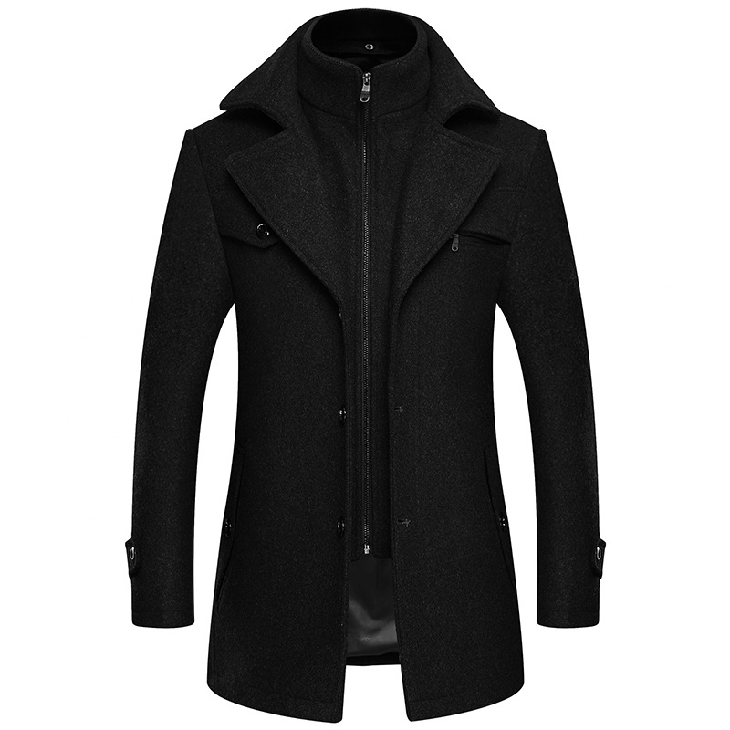 Men's Clothing autumn and winter new double collar woolen coat men's thickened large size windbreaker men's woolen woolen coat for men_voghion.com