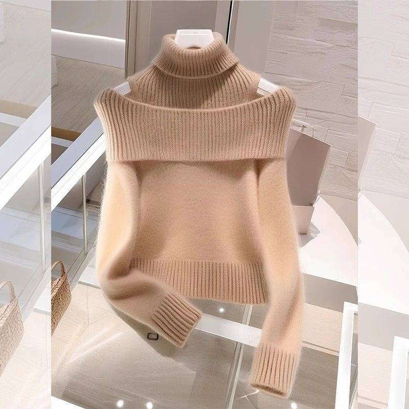 Dammekleeder Wanter Eenzegaarteg Super Schéin Gestrickte Pullover Top Weich Franséisch Temperament Héichwäerteg Blo Rollkragenpullover Dammen_voghion.com